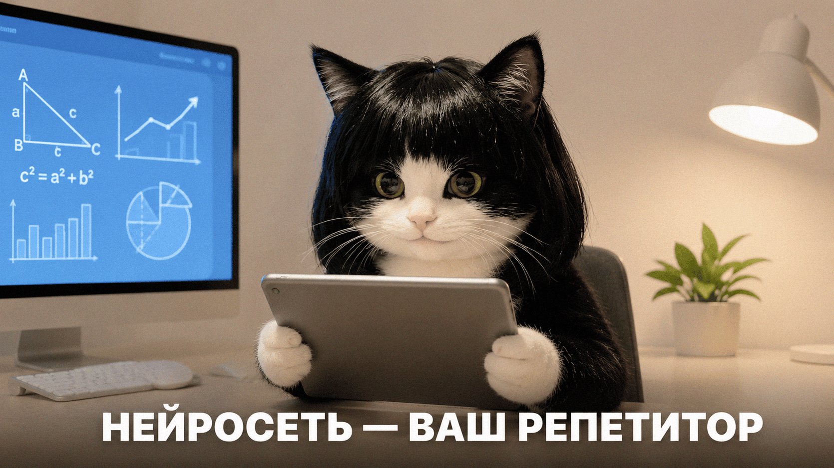 Ребёнок использует планшет с учебным помощником для решения домашних заданий