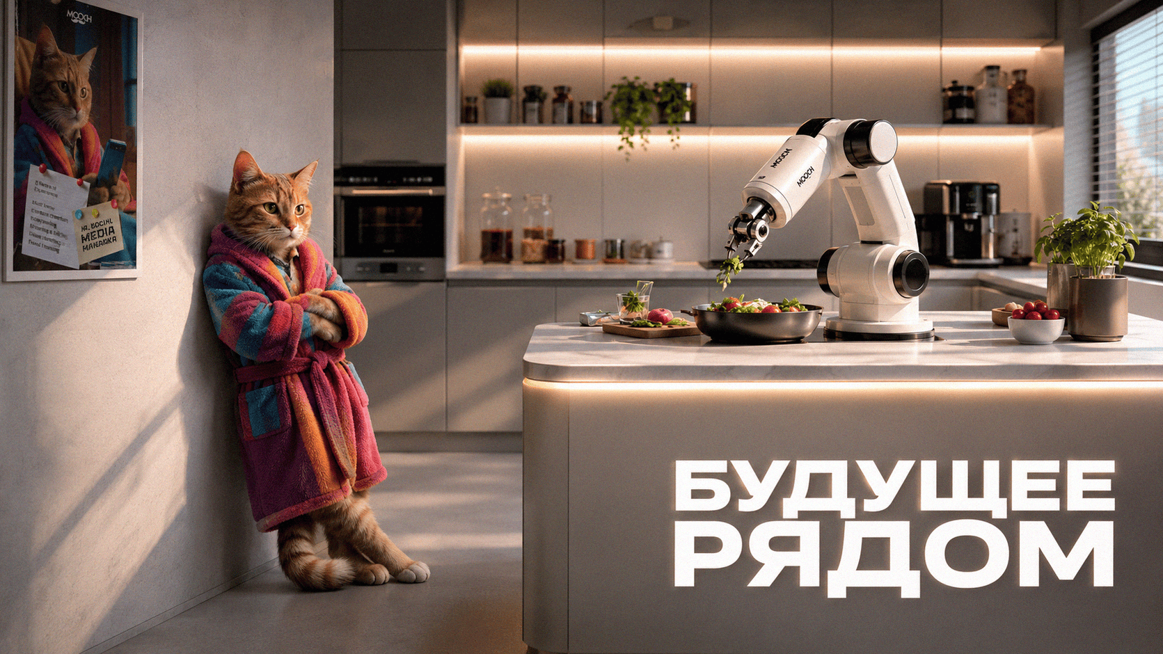 Владелица небольшой кофейни обучает робота протирать столы и расставлять чашки